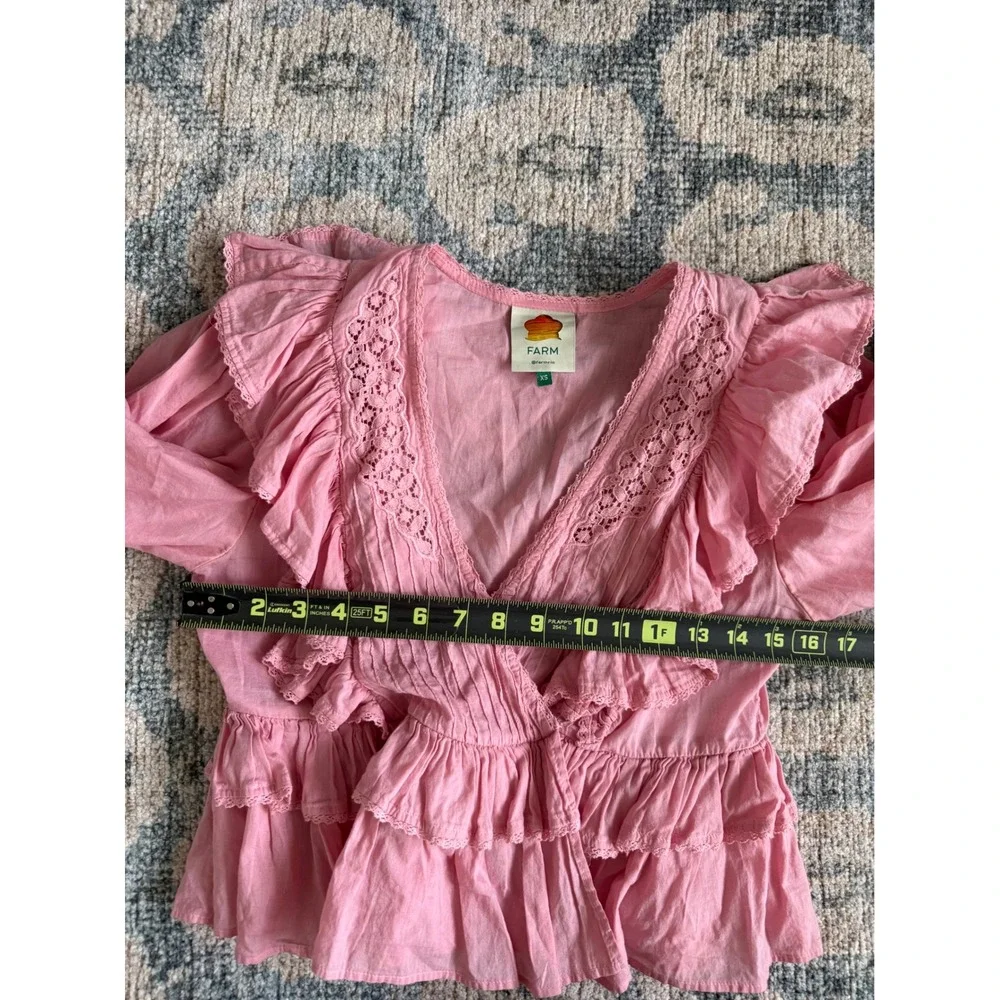 Farm Rio Blush Pink Wrap Blouse Top‎ Puff Sleeve Size XS Excellent Condition
